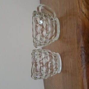 Vintage Jeannette Glass Cube Clear Creamer & Sugar Bowl Set Depression Glass